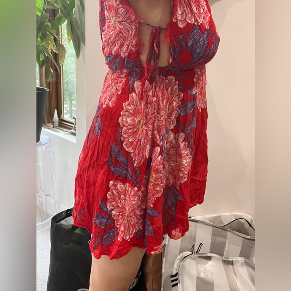 FREE PEOPLE Marnie Floral Peony Lace Wrap Dress Tunic Top Beach Cover Up Tie Bow - Picture 12 of 15